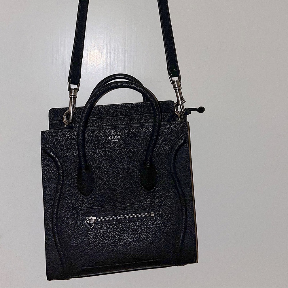 Celine Nano Luggage Bag in Drummed Calfskin Black